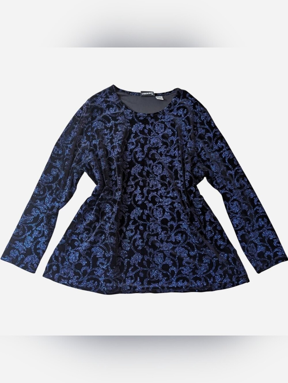 Fashion Bug vintage blue velvet glitter paisley long sleeve top